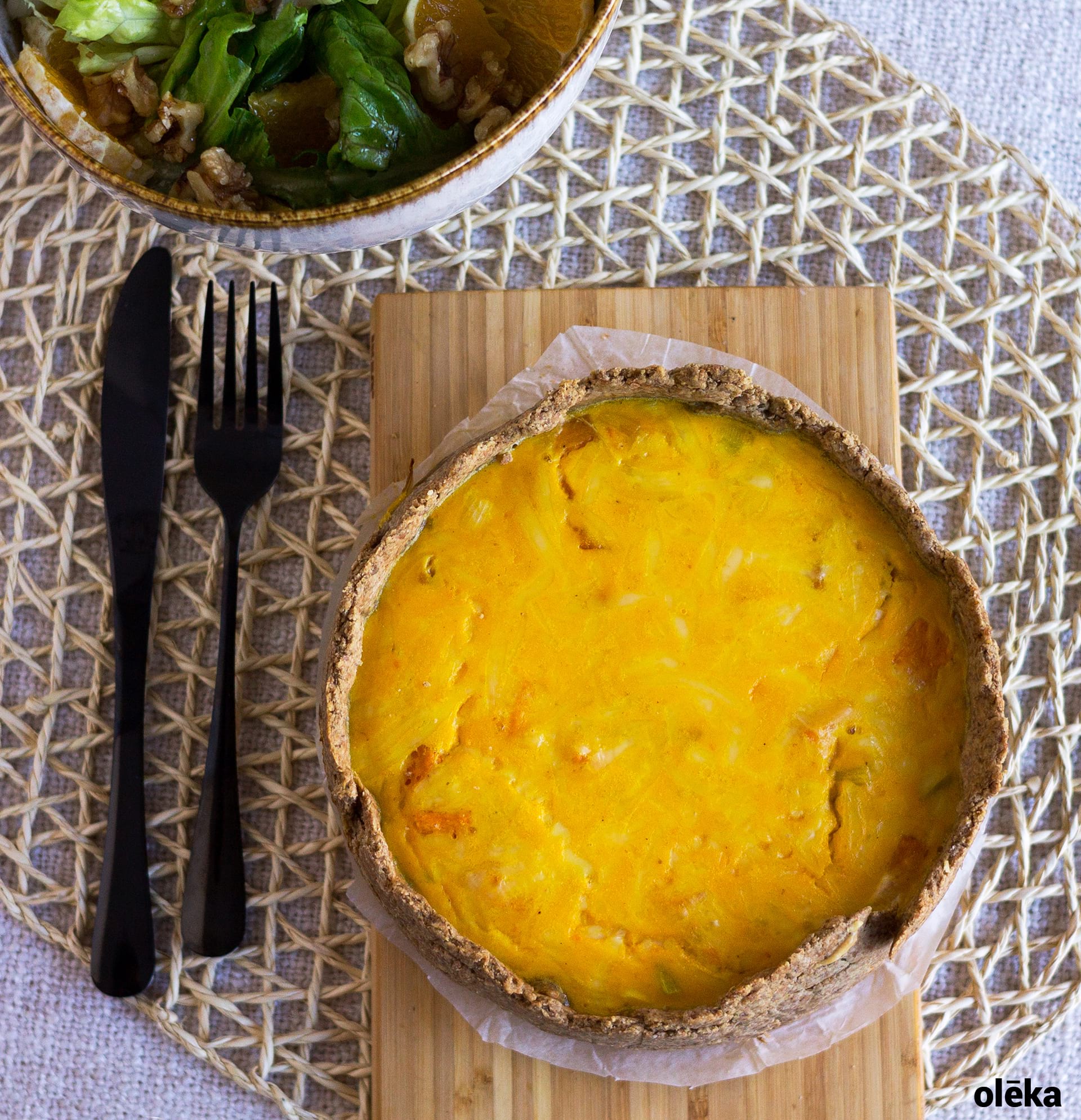 quiche de calabaza ensalada e hinojo